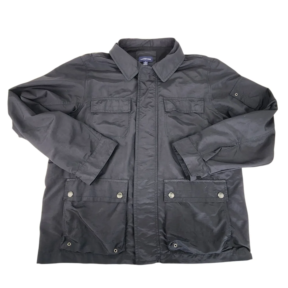 Lands' End Men's Black Jacket Lightweight Utility Large Rain Wind